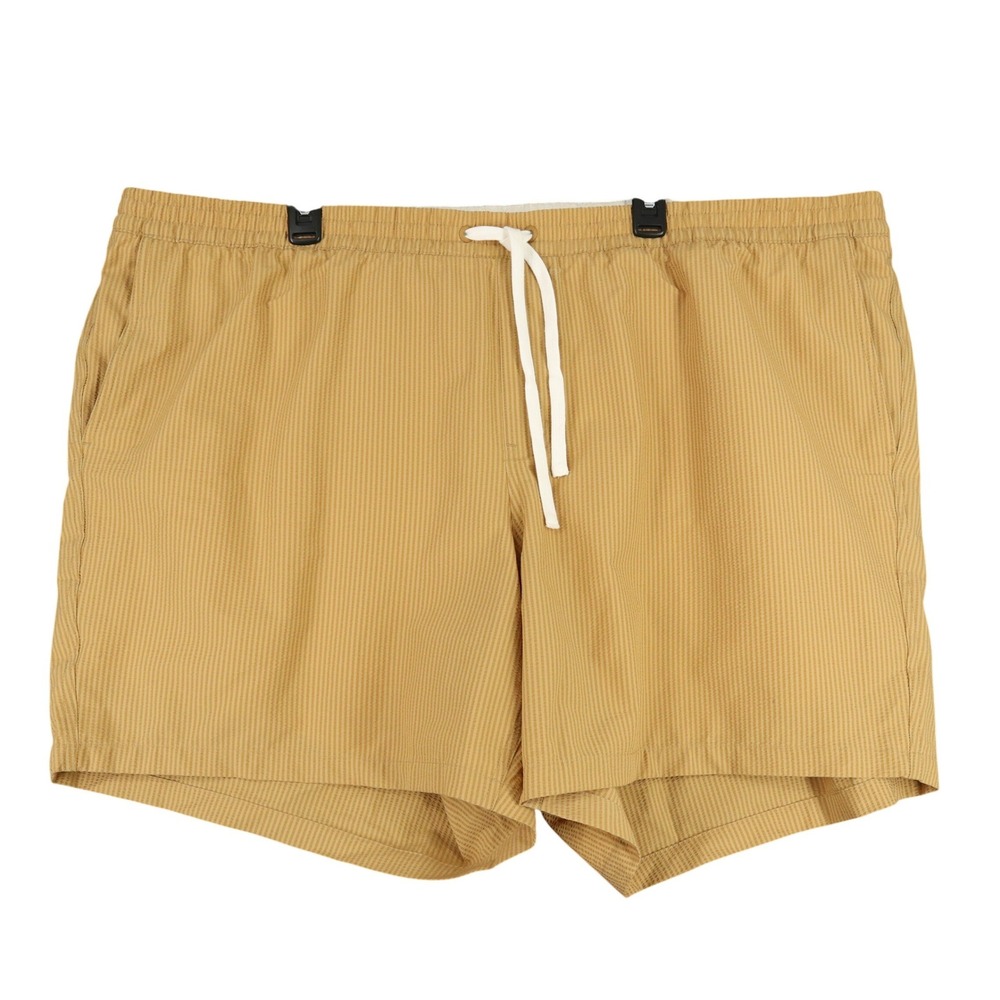 Lands End Seersucker Swim Trunks Men 3XL 50 52 Tan Stripe Swim Shorts Beach Pool
